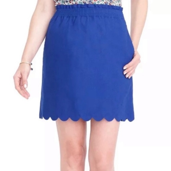J. Crew Dresses & Skirts - J. Crew Blue Linen/Cotton Blend Scalloped Skirt